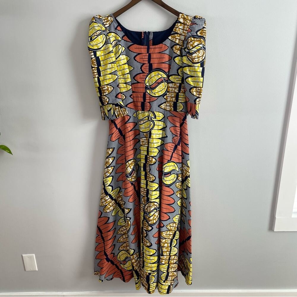 Handmade | African Print Ankara Maxi Dress Patchwork Queen Puff 3/4 Sleeve Round - Picture 2 of 11